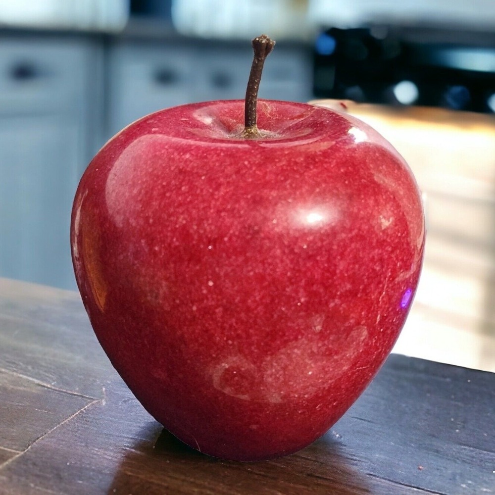 Vintage Red Alabaster Stone Apple Figurine Paperweight Polished Marble Decor 3"